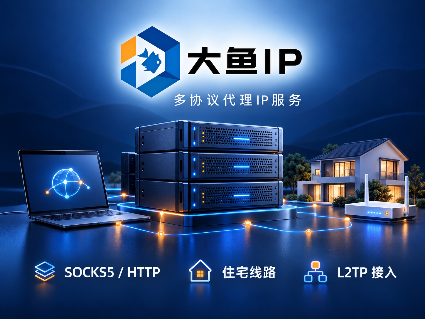 大鱼IP多协议代理服务：SOCKS5/HTTP、住宅线路与L2TP接入